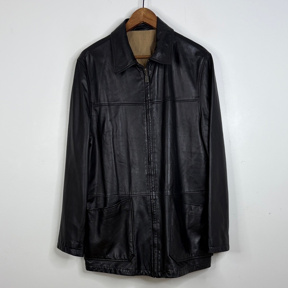 Ermenegildo Zegna Leather Jacket Mens 50 Medium Black Classic Coat Made in Italy